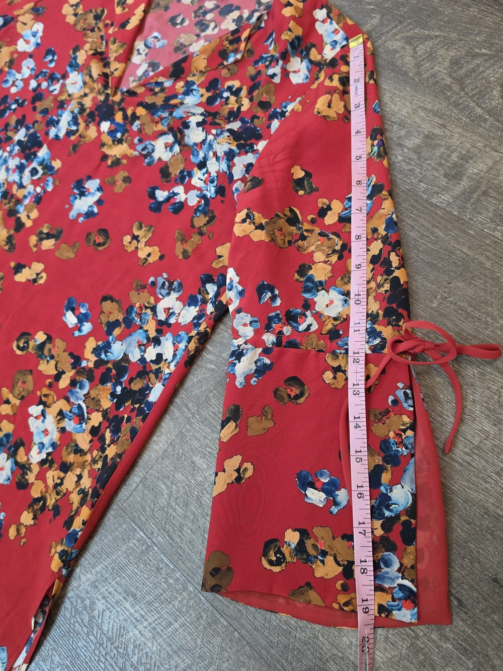Lafayette 148 New York Sela Floral Print Silk Blouse Womens S Red 3/4 Bell Sleev - Picture 10 of 12